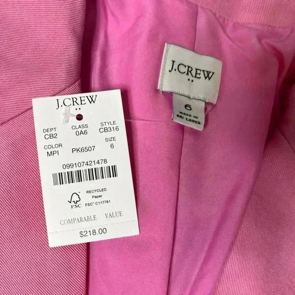 J.CREW Women’s Drapey Twill Blazer Suit Jacket  Pink Double Breasted 6 NEW 516 - Picture 3 of 4